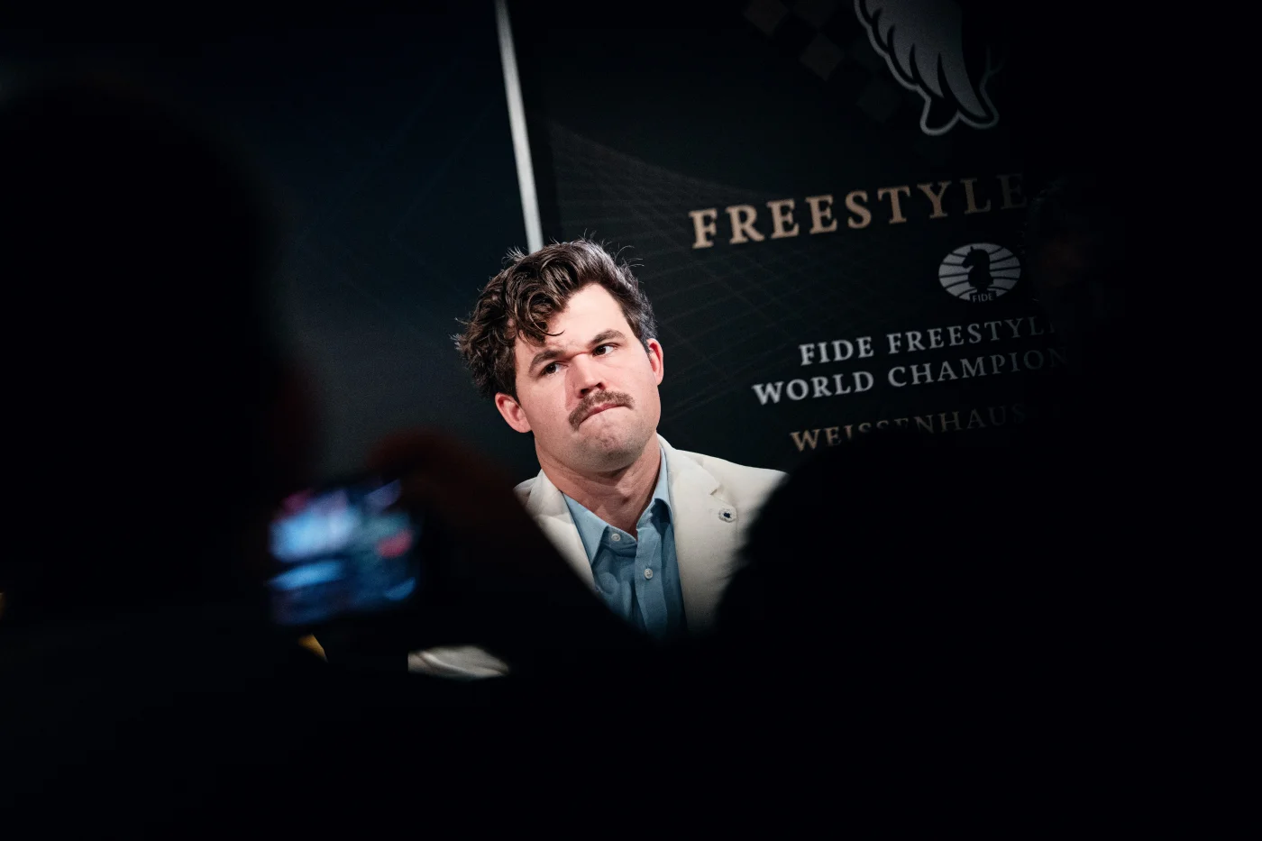 Magnus Carlsen at Freestyle Chess press conference, Weissenhaus, Germany