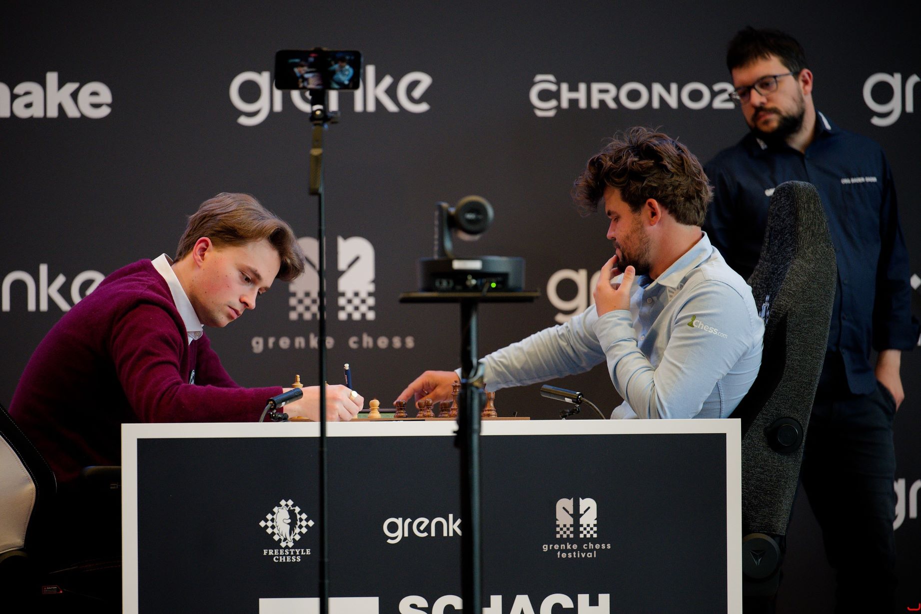 Vincent Keymer and Magnus Carlsen at grenke Chess Festival 2026